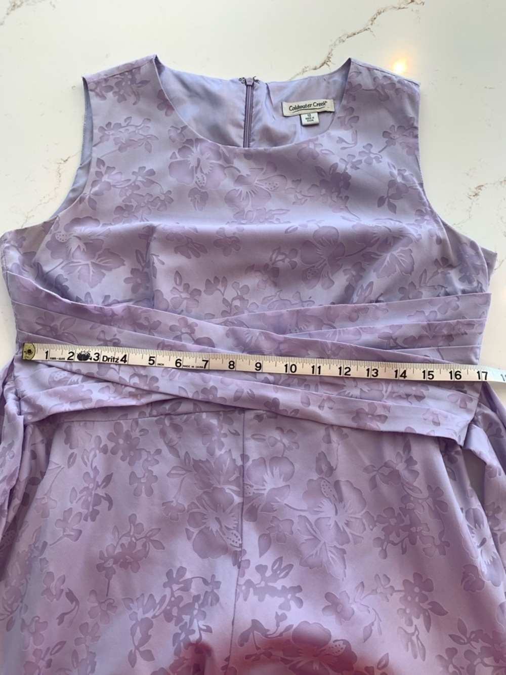 Lavender Dress Size 12 Sleeveless Floral Midi w/ Pleated Waist and Bow - Picture 8 of 14